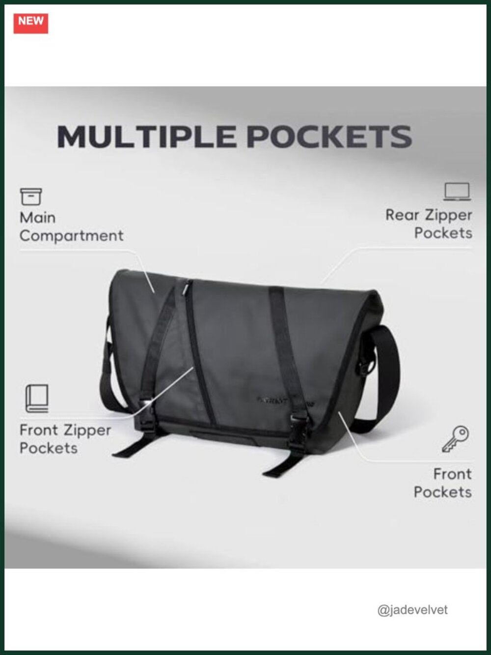 Large Messenger Bag Crossbody Laptop, Rubber Oxford Cloth, Waterproof - Picture 6 of 6